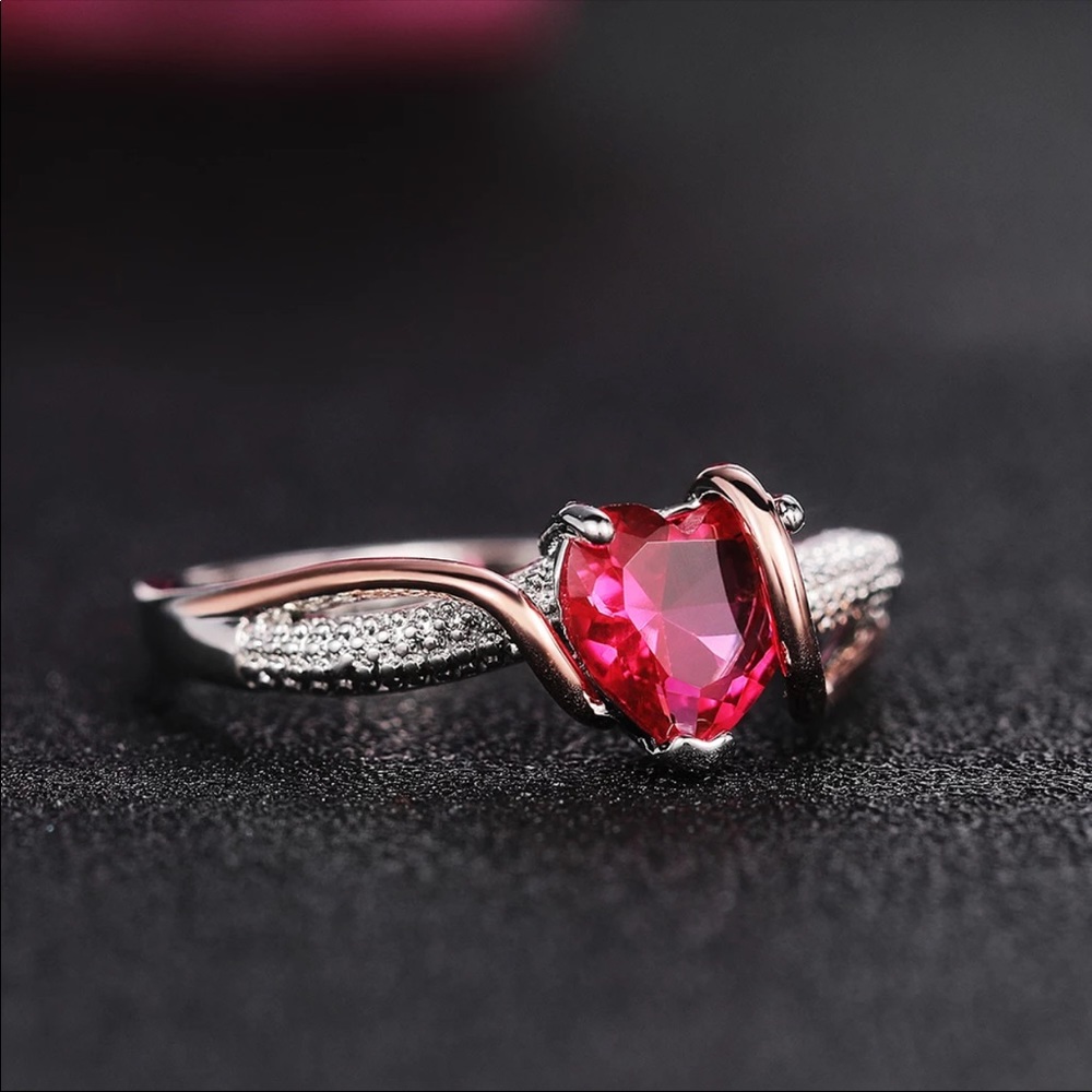 New Romantic Heart 925 Silver CZ Lovely Cute Ring - Picture 3 of 6